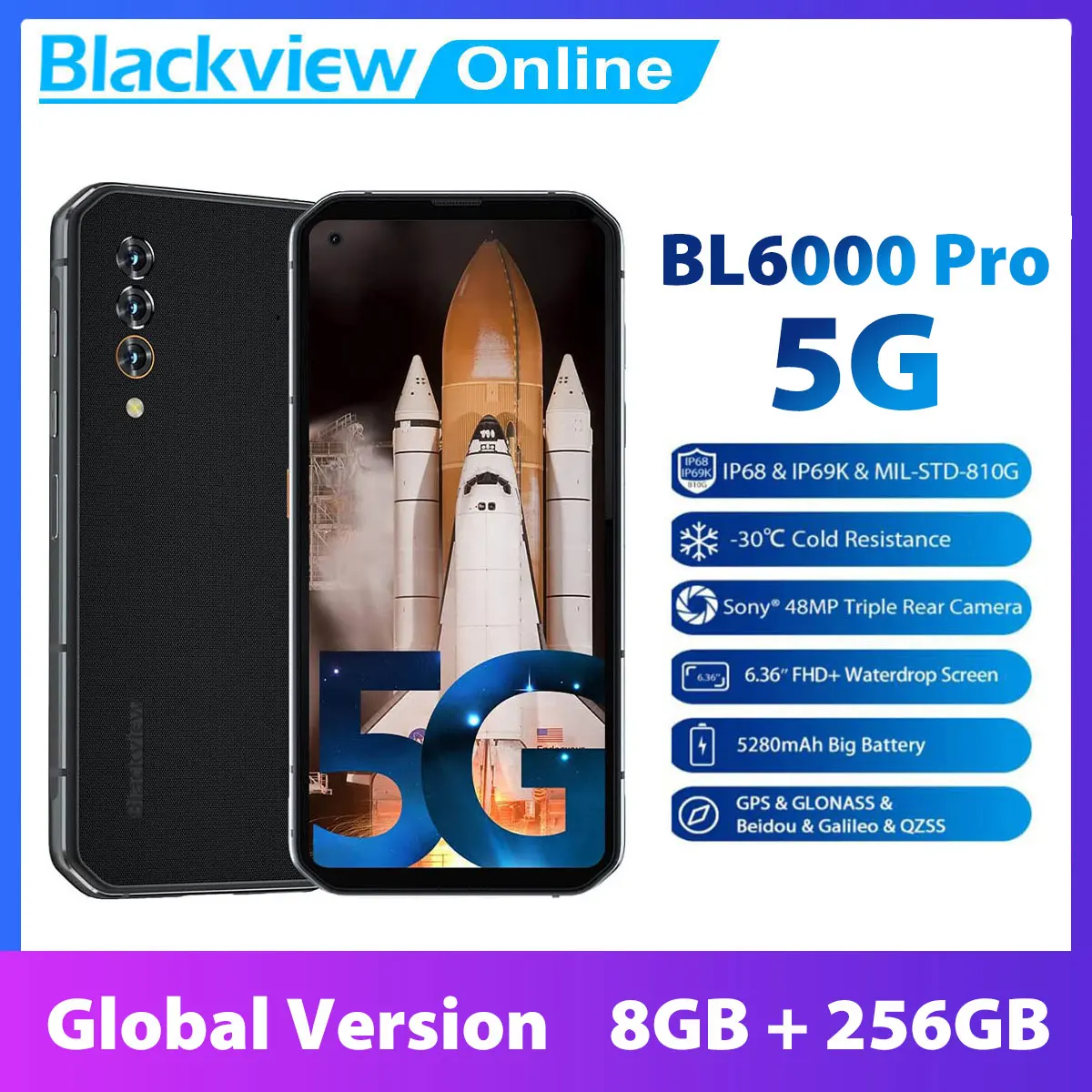 Blackview BL6000 pro 5G Game Smartphone,8GB+256GB,IP68 Waterproof Phone,48MP Camera Mobile Phone,Global Version Android 10