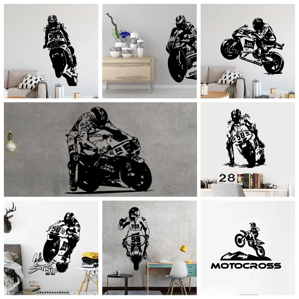 Large Motorcycle Wall Decal Vinyl GP Racing Driver Wall Sticker For Boys Bedroom Garage Play Room Room Decoration Accessories