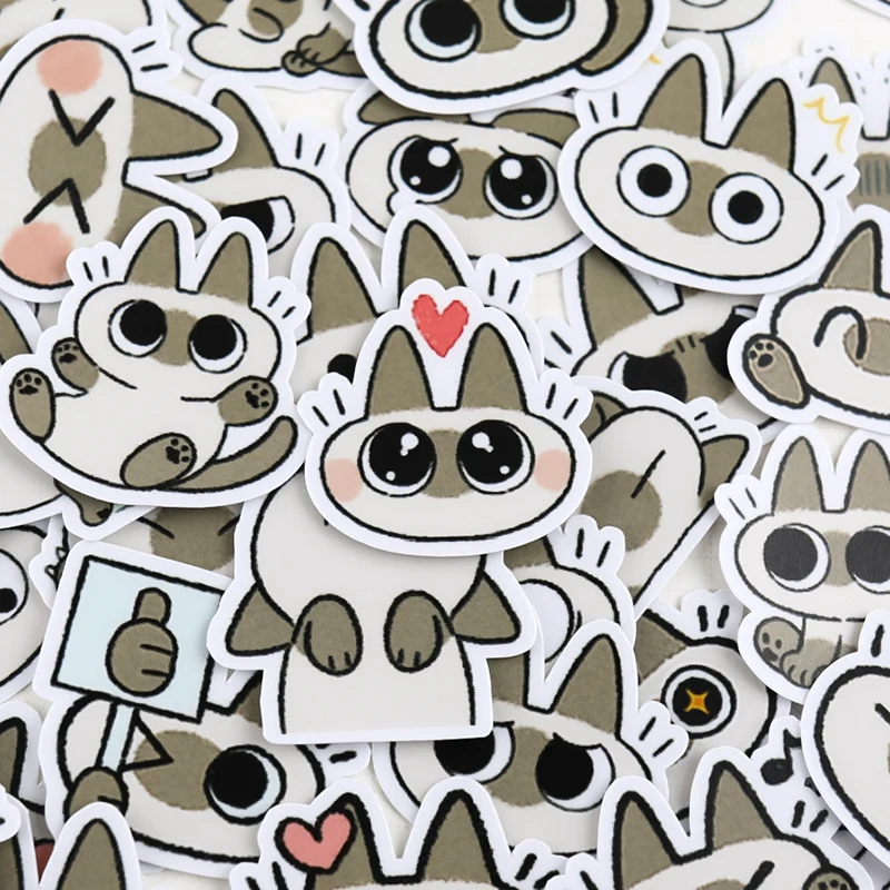 44pcs Cute Hand Account Cartoon Cat Stickers Hand Account Net Red Diy Album Ins Decoration Material