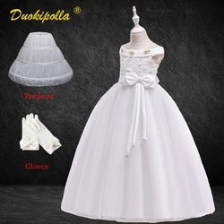 Wedding Party Flower Girl Shoulderless Embroidery Dresses White Elegant First Communion Dress for Teenage Girl Age 11 12 13 14