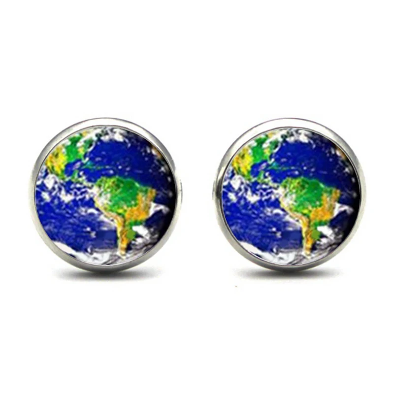 Retro World Earth Studs Earrings World Map Glass Earrings Globe Jewelry World Earth World Travel Stud Earrings for Woman Men