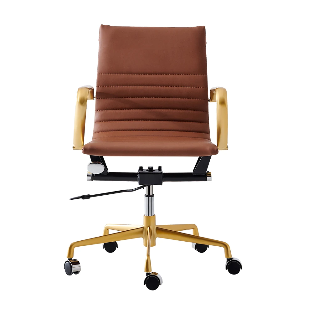 PU Leather Office Computer Chair Home Simple Lifting Study Swivel Art Backrest Brown Multiple Scenes Comfortable Safe[US-Stock]