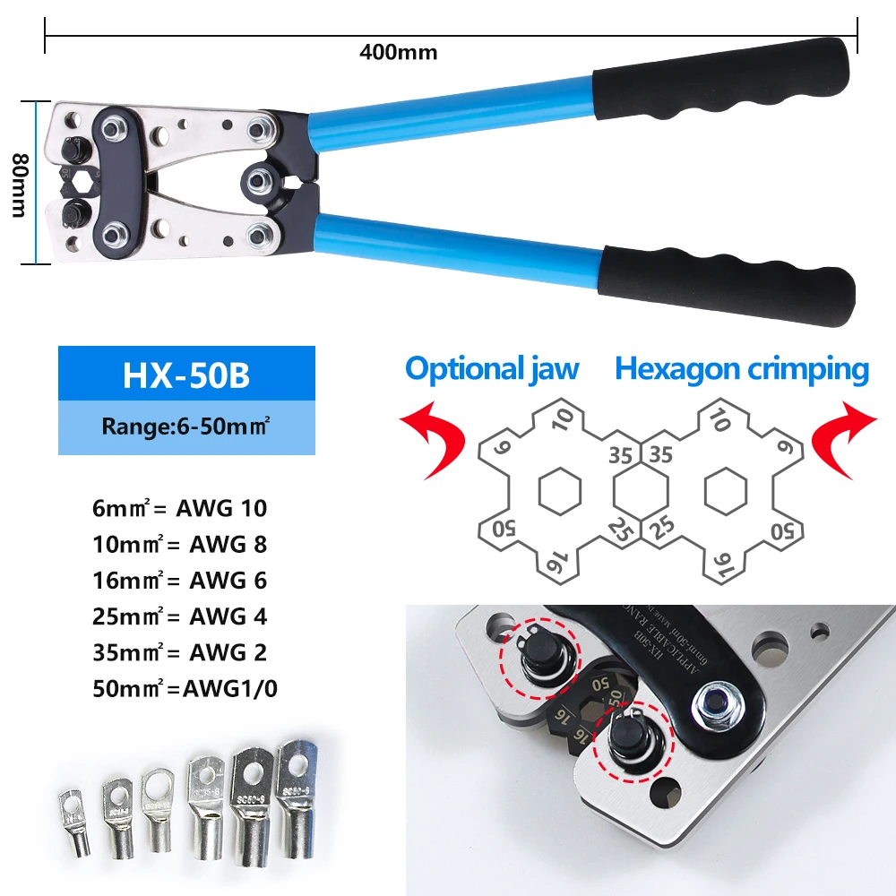 Cáp Chốt Giờ Cổng Kết Nối Crimper, Đồng Thiết Bị Đầu Cuối Nén Công Cụ 0-10AWG Nhà Máy Bán