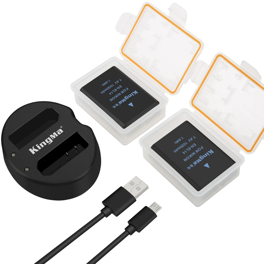 KingMa EN EL14 EN-EL14 Rechargeable Battery Dual USB Charger Kit For Nikon P7000 P7100 P7700 P7800 D3100 D3200 D3300 D3400 D5300