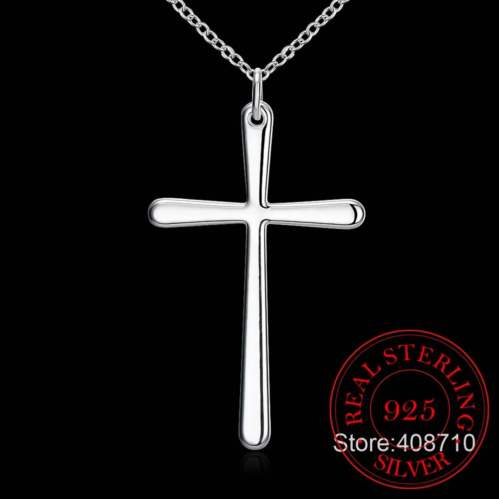 Simple Fashion Cross Chain Necklace For Women Men Luxury 925 Sterling Silver Pendant Necklaces Crucifix Christian Ornament Gifts