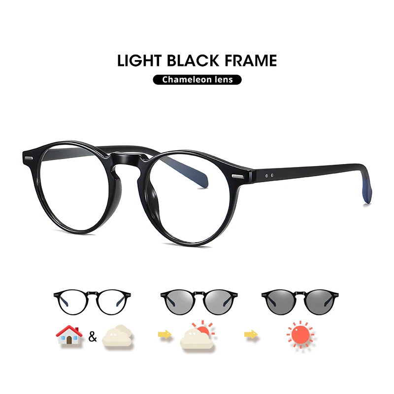 LIOUMO Round Glasses For Computer Anti-Blue Blocking Eyeglasses Men Women Change Color Lenses Photochromic Eyewear