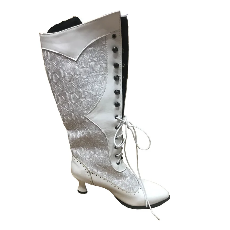 Retro Women Boots Autumn Winter Sexy Shoes Woman Lace-up Pointed Toe Low Heels Mid-calf Boots for Women Plus Size 34-43 WSH3450