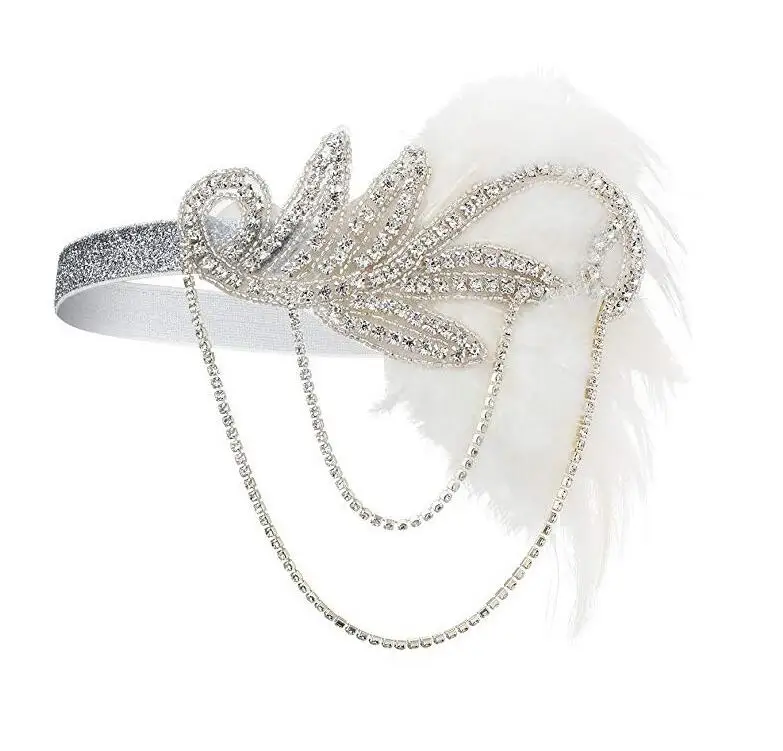 Ecowalson 1920's Headband Costume Props Charleston costume accessories Flapper Headpiece Great Gatsby feather beaded headband