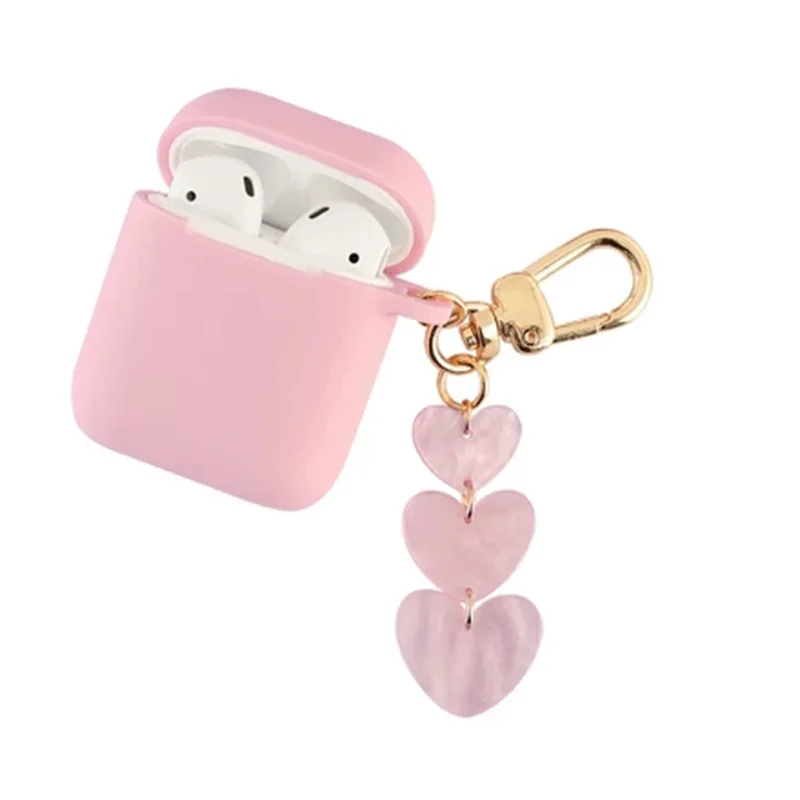 Super Cute Love keychain Pink Silicone Earphone Case For Apple Airpods 1 2 Accessories Headphone Charger Box Protective cover