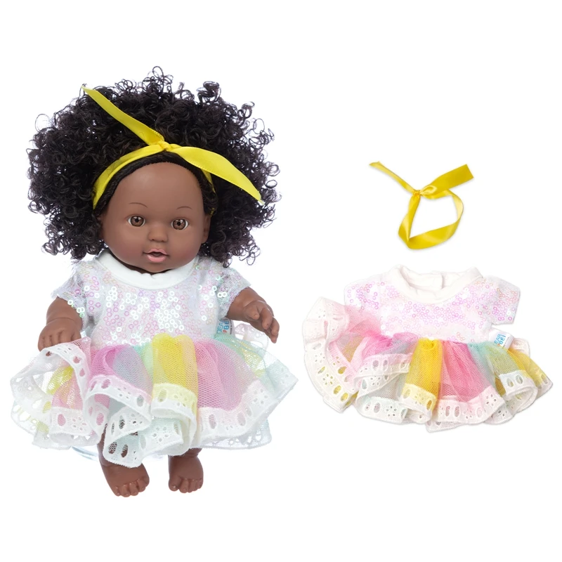 

Shine Dress 2021 Dolls Suit Africanreborn silicone viny 8inch girl poupee boneca baby soft toy girl todder