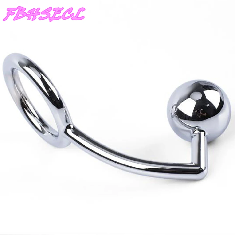 40/45/50mm Metal Anal Hook with Penis Ring for male Anal Plug Penis Chastity Lock Fetish Cock Ring Sex Toys for Men