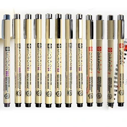 Micron Desenho Fineliner Pen Liner Set, Preto, Tinta impermeável, Sketch Marker, Material de Arte Escolar, Letras Anime, 003, 005, 01