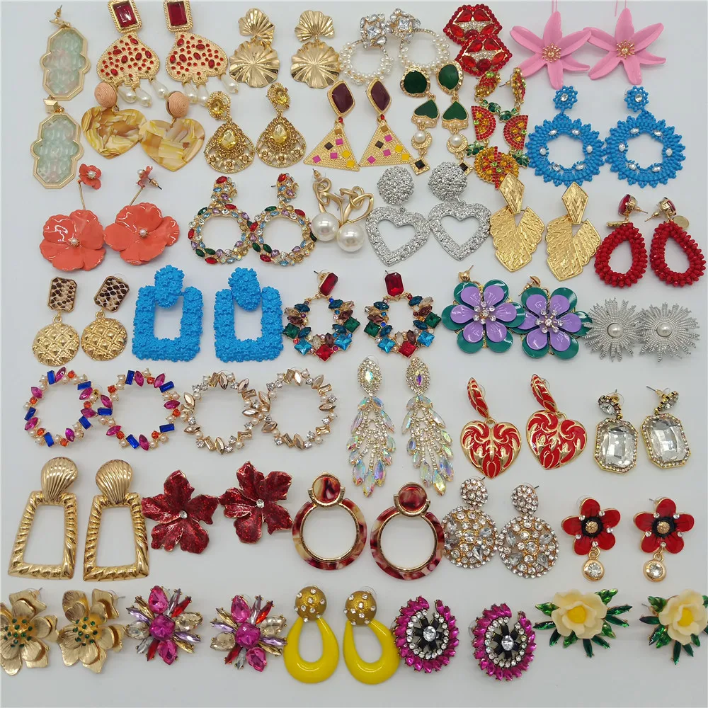 Wholesale 20 Pairs Mixed Lots Trendy Statement Earrings for Women Crystal Dangel Drop Earrings Brincos Bijoux Fashion Jewelry