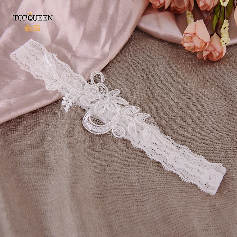 TOPQUEEN แต่งงานลูกไม้ Garter สีขาวดอกไม้ที่มองไม่เห็นขาแถบยืดหยุ่นเจ้าสาวเจ้าสาวสาว Grace Beauty TH10