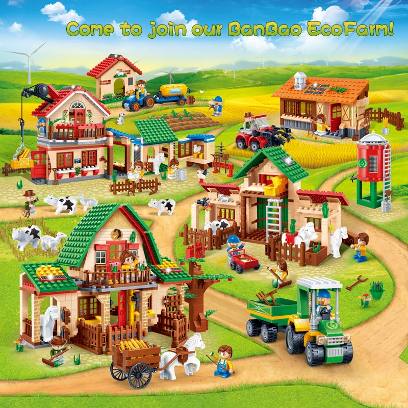 BanBao Countryside Happy Farm House Bricks Educational Building Blocks Model Toys For Kids Children Compatible With brand