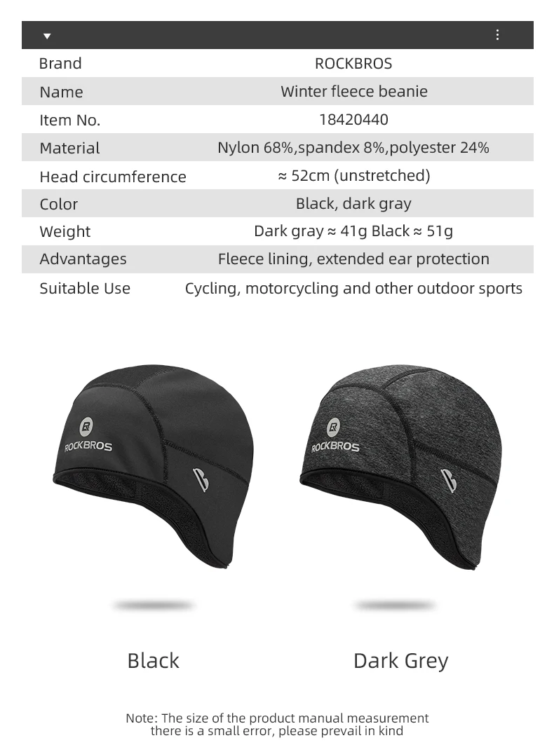 ROCKBROS Wintermützen, winddicht, Thermo-Fleece-Hüte, Fahrradmütze, Skifahren, Motorrad, Radfahren, Hut, Bandana, Ciclismo, Stirnband – Detail 2