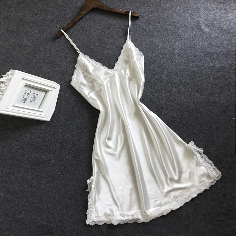 Floral Lace V-neck Strap Night Dress Sexy Woman Nightgown Dress White Lace Lingerie Sexy Women Nightgown Sleepwear Sleepshirts