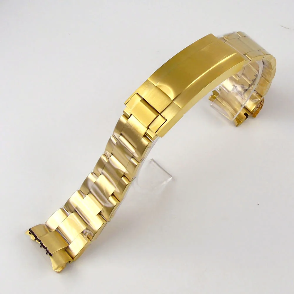 

Nologo 20mm Width Yellow Gold Plated Steel oyster Watch Strap Bracelet Watch Band with Steel Bracelet Clasp