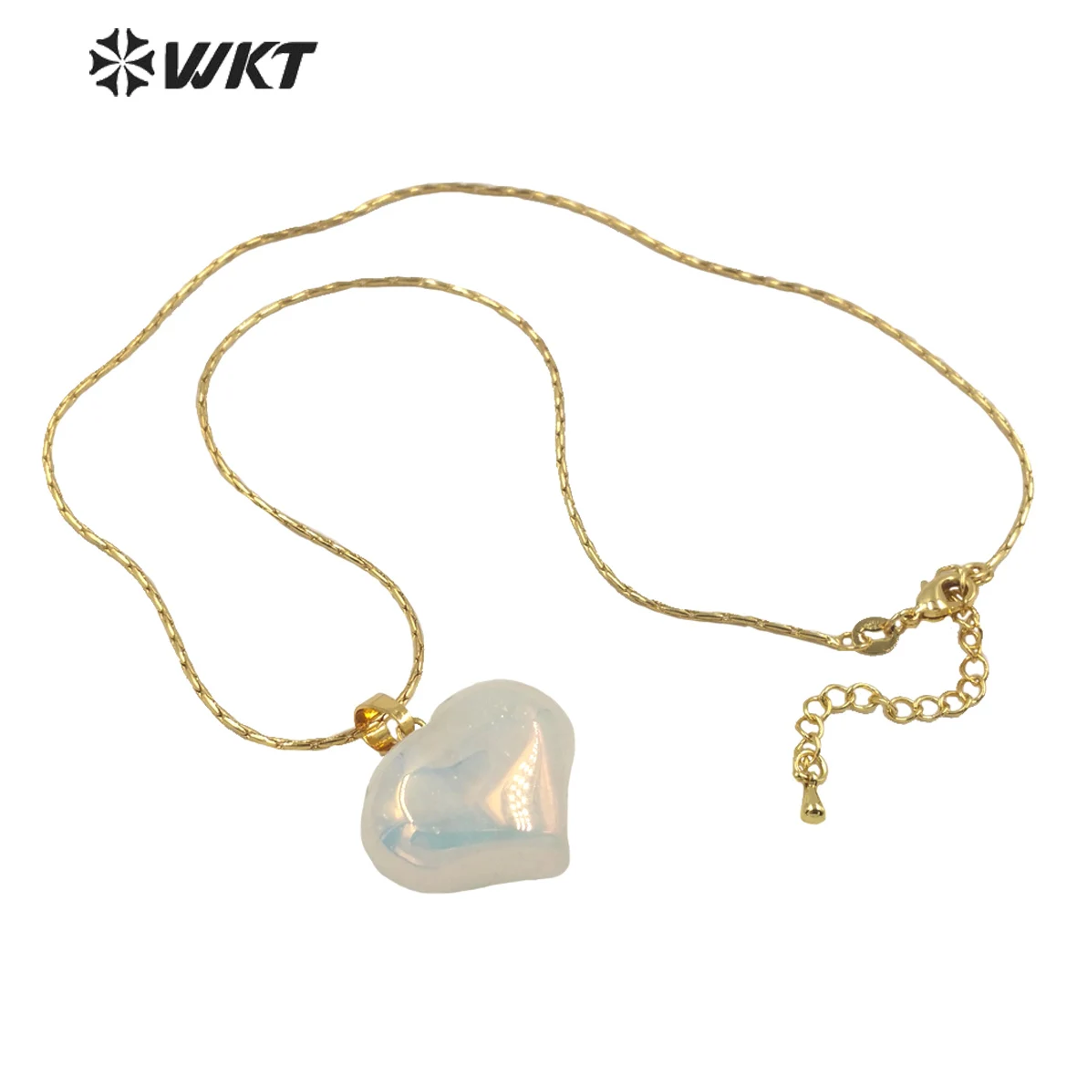 

WT-N1336 WKT Lovely Style Heart-Shaped Pendant Natural Luster Crystal Charms With Gold Chain Women Necklace Jewelry Gifts