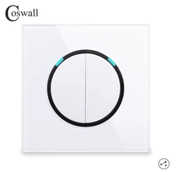 Coswall Glass Panel 2 Gang 2 Way Random Click On / Off Pass Through Wall Light Switch Switched With LED Indicator R11 Series