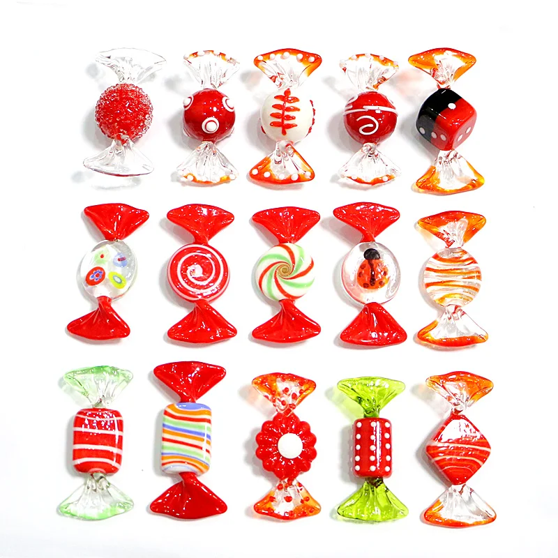 15pcs Vintage Creative Red Handmade Murano Glass Candy Wedding Party Home Christmas Festive Decorations Crafts Sweets Ornaments