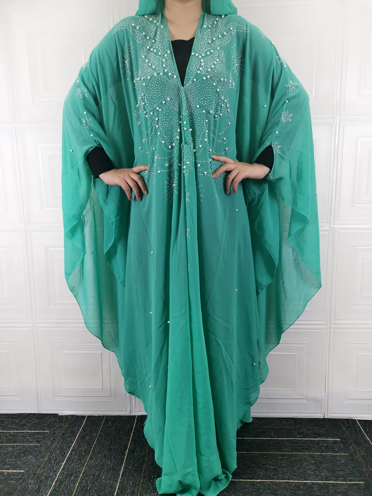 Bata africana para mujer, vestido largo Boubou, verde, negro, musulmán, Abayas para mujer, Dubai, Turquía, DR-2021, 326