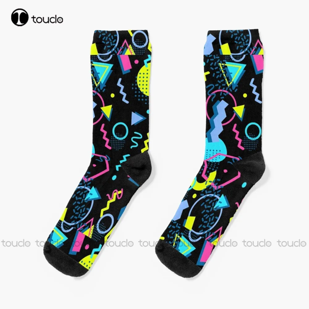 

Retro Style 70S 80S 90S Memphis Style Abstract Socks Purple Socks Personalized Custom Unisex Adult Teen Youth Socks Funny Sock