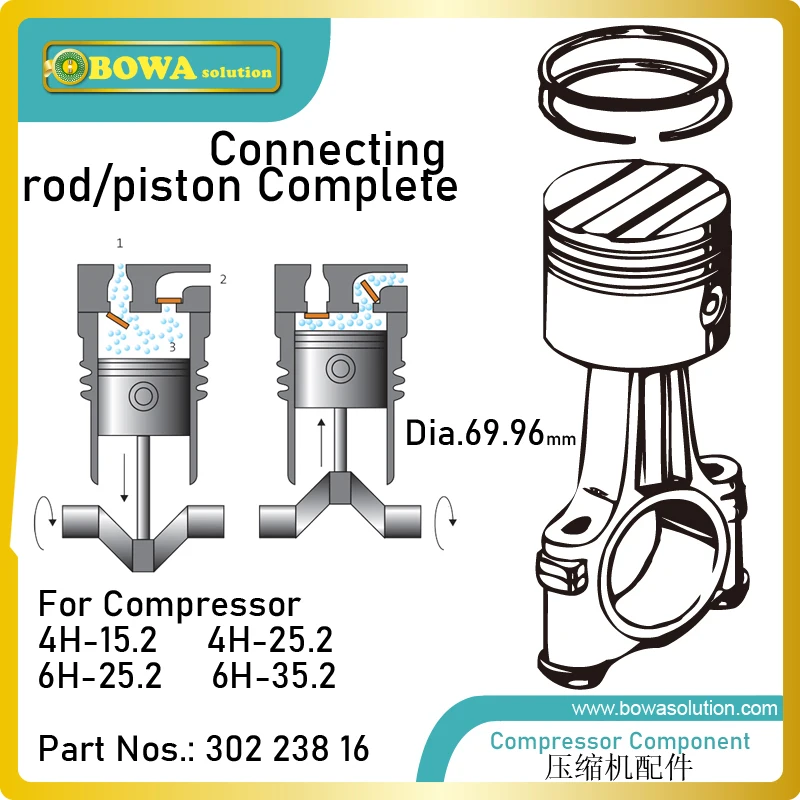 Dia.69.96mm  connecting rod/piston complete is designed for 4H and 6H compressor