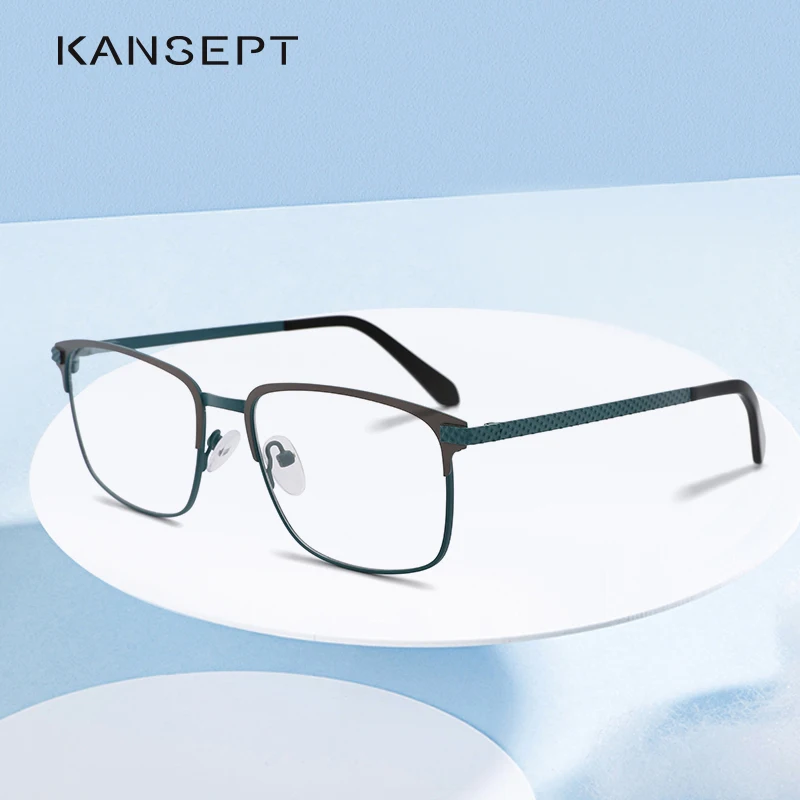 KANSEPT Metal Alloy Eye Glasses Frames for Men Square Myopia Optical Prescription Eyeglasses Frames Green Design Eyewear TM004