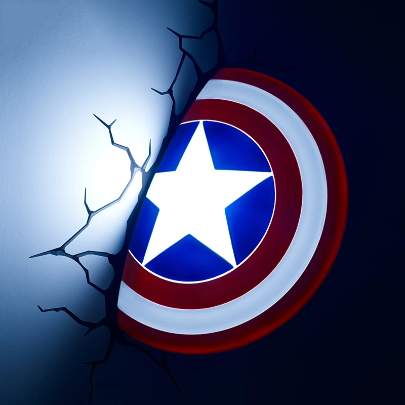 Acecorner Captain americhe Shield Superhero 3D lampada da parete a LED Creative Avengers Marvel Sticker luce notturna per regalo di natale per bambini