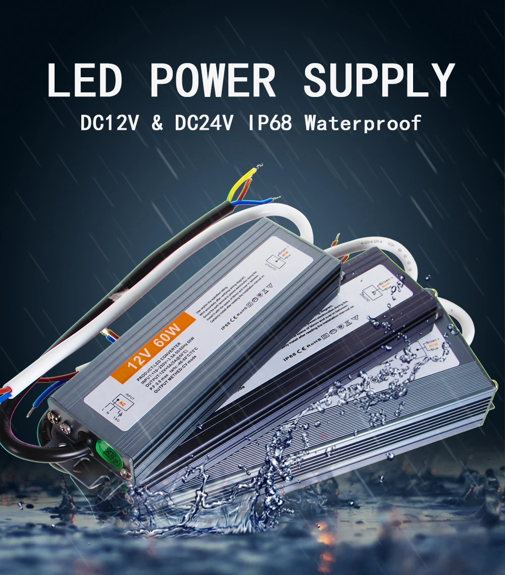 AC DC 12V 24V Switching Power Supply 12 24 V Volt IP67 IP68 Outdoor Waterproof 24V Power Supply AC-DC 220V TO 12V SMPS 10W-400W