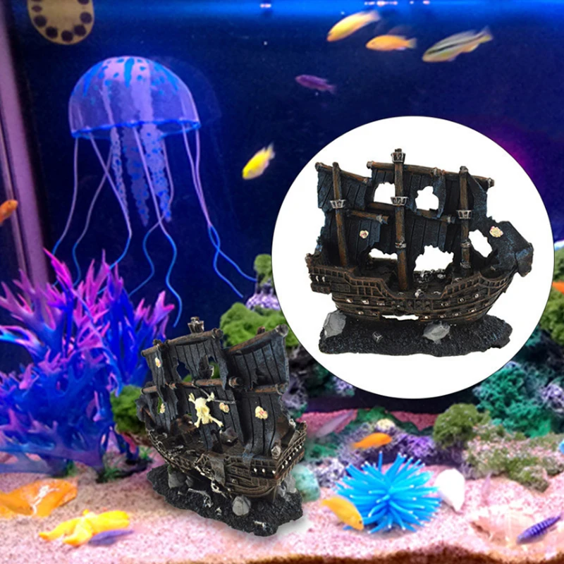 Resin Pirate Ship Decoration Aquarium Beautification Fish Tank Decoration Shipwreck Decoration Ship Landscape Crafts