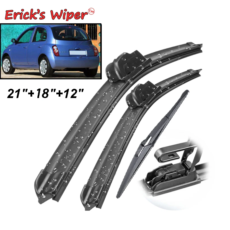 Erick\'s Wiper Front & Rear Wiper Blades Set For Nissan Micra K12 2002 - 2005 Windshield Windscreen Window Brushes 21\