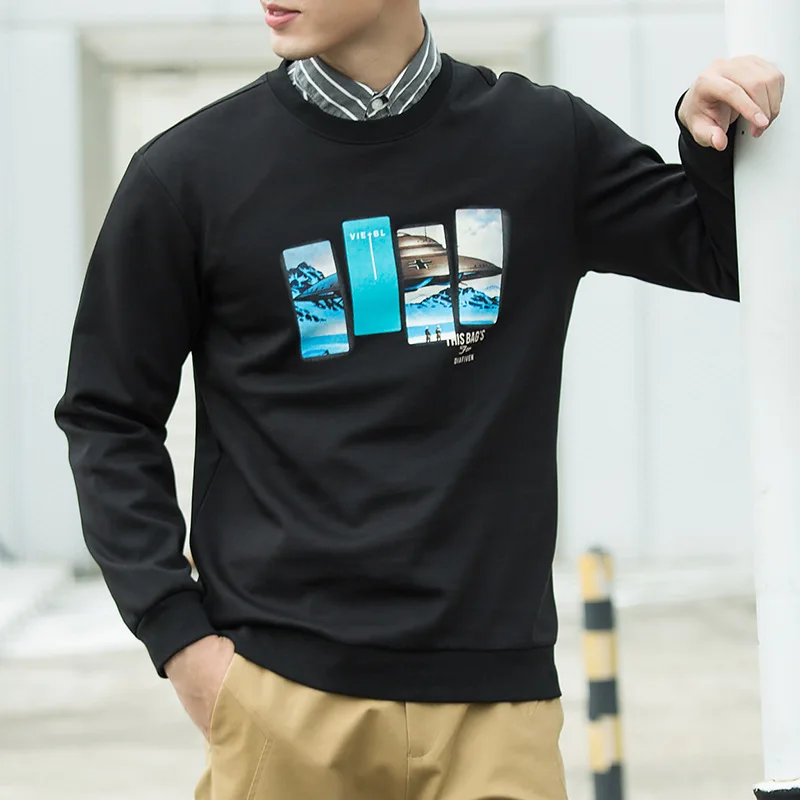 

Fashion Spring Autumn Handsome Men's Hoodies Comfortable Landscape Daily Casual Soft Round Neck Cotton Trend Clothes Pullover