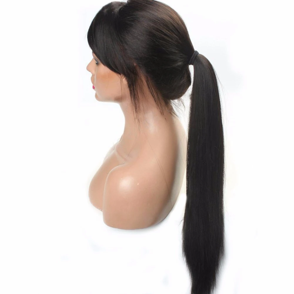 DLM Wig Hitam Panjang dengan Poni 13X3 Ukuran Renda UNTUK WANITA HITAM Hitam Wig Renda Depan Sintetis Rambut Tahan Panas