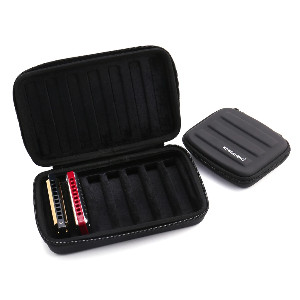 Tooyful Draagbare Eva 10 Holes Harmonica Storage Case Bag Mond Orgel Doos Container Zwart-Hold 7Pcs Harmonica