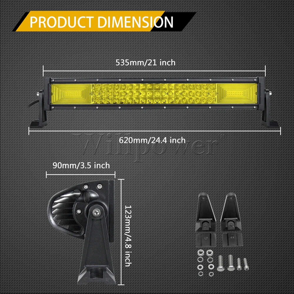 SUV 자동차 270W 지프 닷지 시보레 픽업 4x4 트럭에 대 한 22 인치 노란색 LED 라이트 바 오프로드 UTV ATV 운전 안개 라이트 바