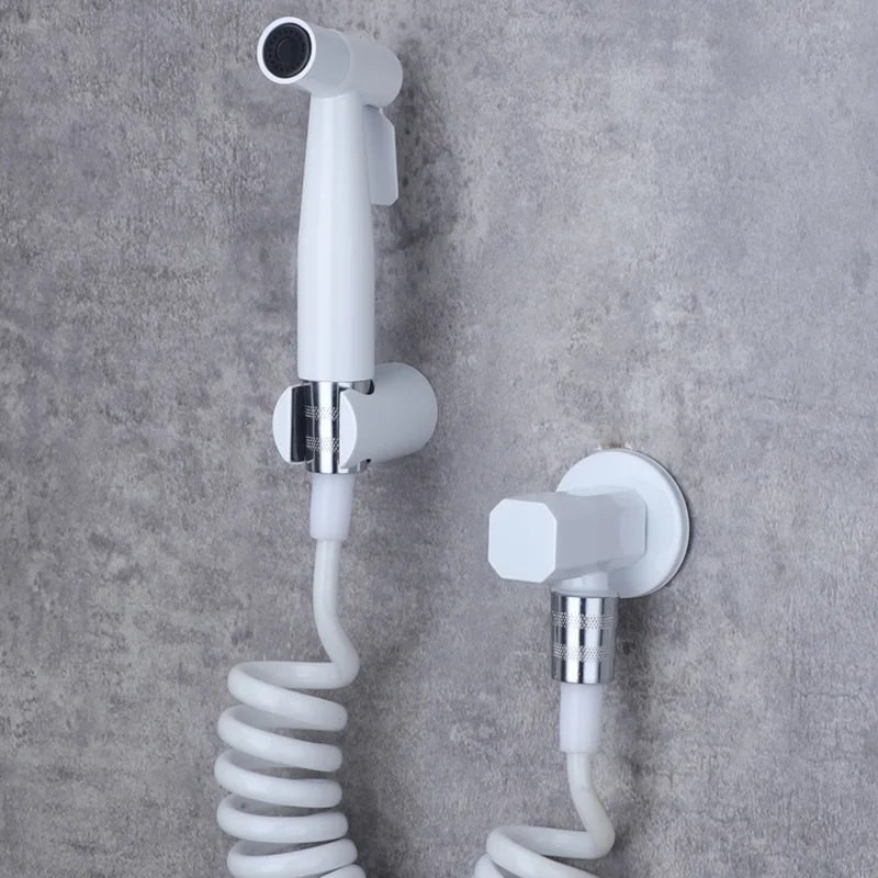 화이트 핸드 헬드 화장실 비데 분무기, 304 스테인레스 스틸 Shattaf 59 # 솔리드 황동 밸브 비데 수도꼭지 샤워 Douche 키트 