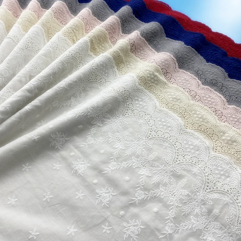女性用の刺繍入りコットン生地,幅43cmのカラフルなレース生地,日曜大工,透かし彫りレース,ベビー服アクセサリー