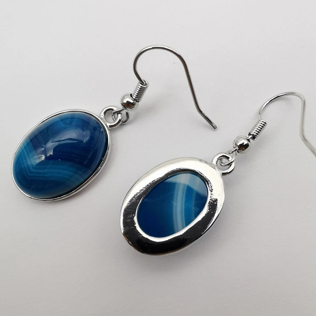 Blue Veins Agate Stone Oval Beads Dangle Earrings Jewelry For Woman Gift T266