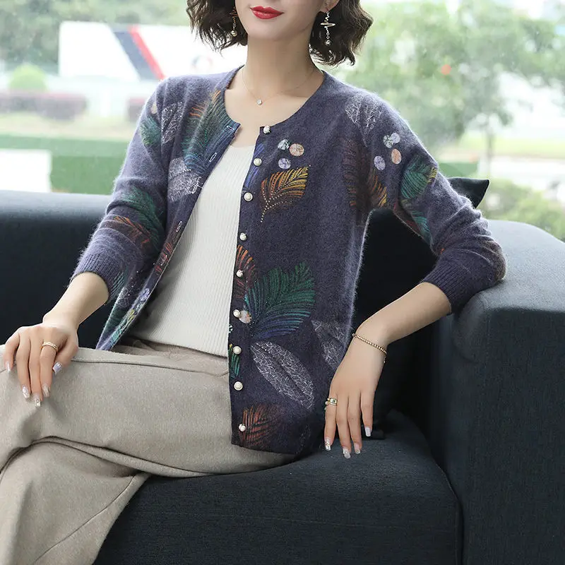 Woman Sweaters Cardigan Spring Autumn Printing Small Cardigan Women\'s Sweater Printing Coat Sweater Loose Sueters De Mujer