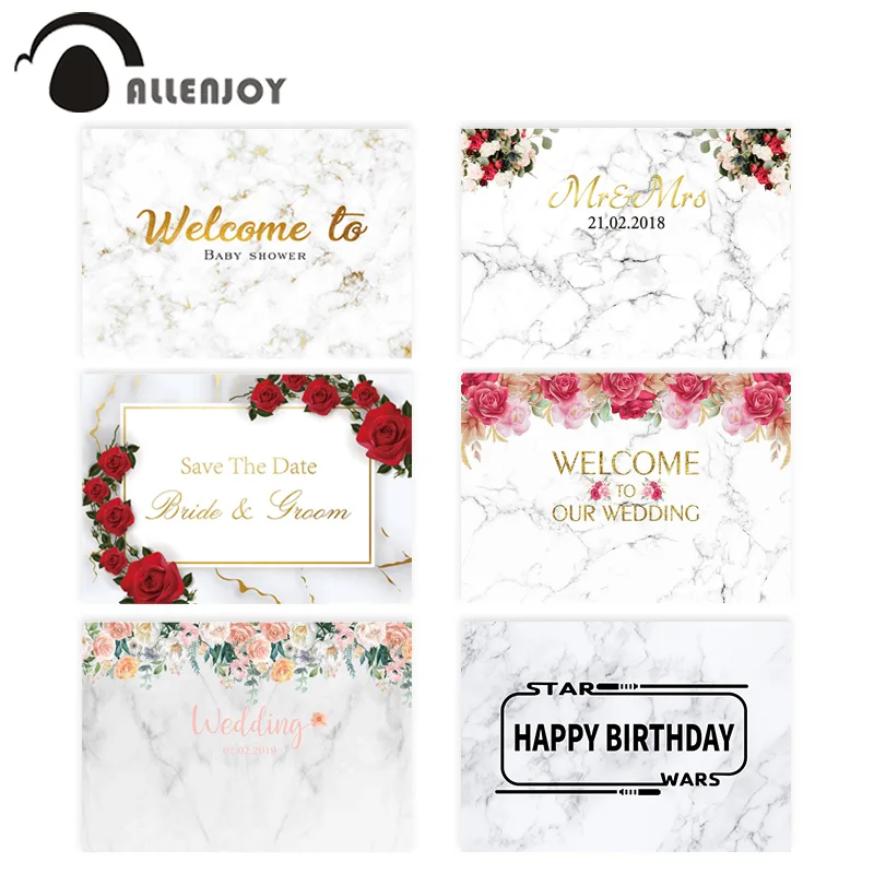 

Allenjoy Wedding Photography Backdrop Birthday Marble Baby Shower Newborn Background Flowers Party Banner Photo Studio Vinyl