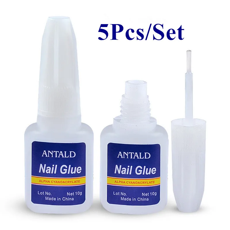 

Hot 5pcs/set 10g False nail tips Glue Nail Art Decoration with Brush False nail glue for nail stickers and decals Manicure tools