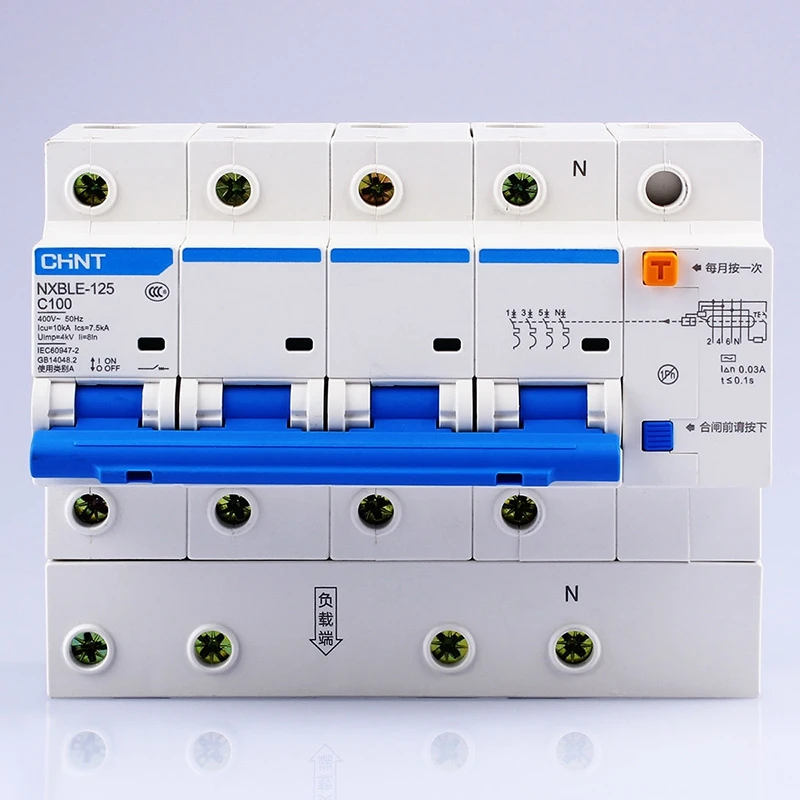 CHINT AC230/400V NXBLE-125 4P residual current device C 63 80 100 125A type C short circuit protection overload protection