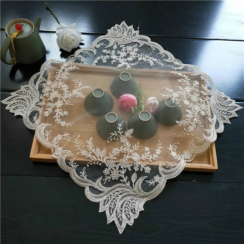 Square 40cm European-style Lace Fabric Coaster Placemat Embroidered Tea Set Fruit Plate Vase Pad Cup Table Mats For Dining Mat