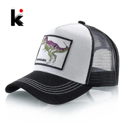 Fashion Baseball Cap With Dinosaur Embroidery Patch Men's Summer Mesh Visor Caps Women Snapback Trucker Cap Unisex Hip Hop Bones