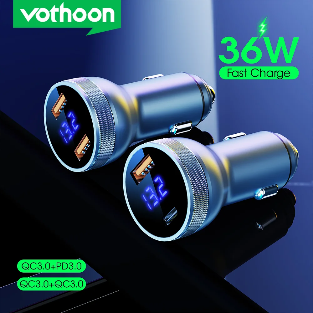 

Vothoon USB Car Charger Quick Charge 3.0 Fast Charging Charger for iPhone 15 Samsung Huawei Type C QC PD Mobile Phone Charger