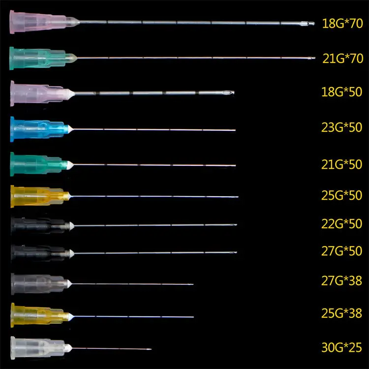 Disposable Fine Micro Cannula For Filler Injection 18G 21G 22G 23G 25G 27G 30G Plain Ends Notched Endo Blunt-tip Needles ,10sets