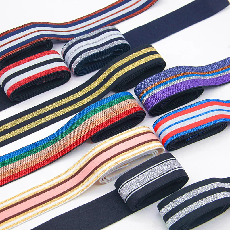 4cm Rainbow Color Striped Elastic Bands 40mm Nylon Colorful Elastic Band Webbing Waistband Stretchy Tape Clothing Accessories 1M