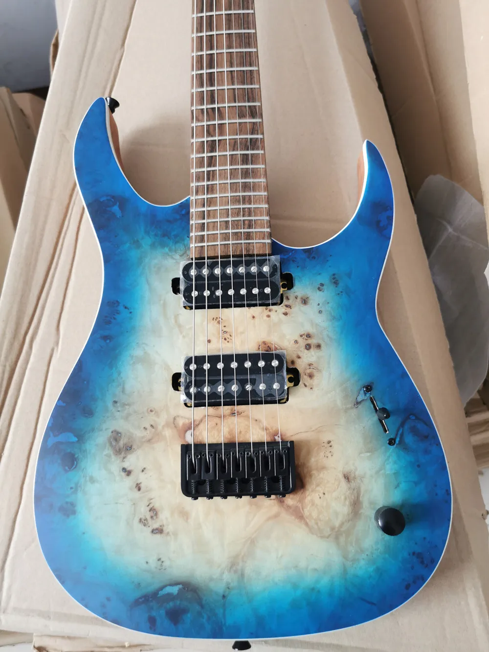 7 Strings Blue Maple Top Electric Guitar with Black Hardware,Rosewood fingerboard,Guitar is in stock